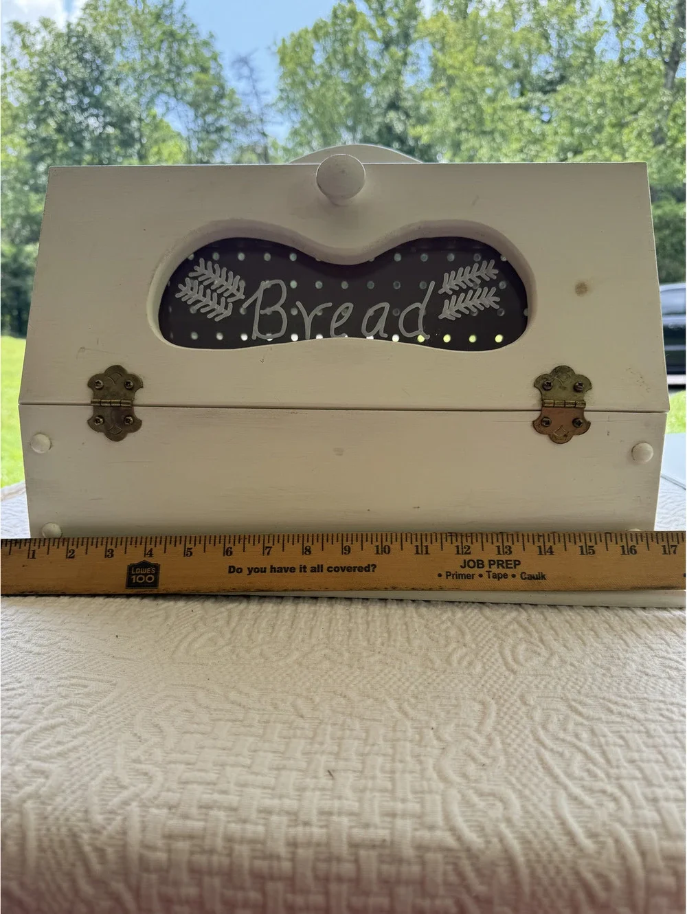 Vintage White Wooden Bread Box with Ventilated Metal Front